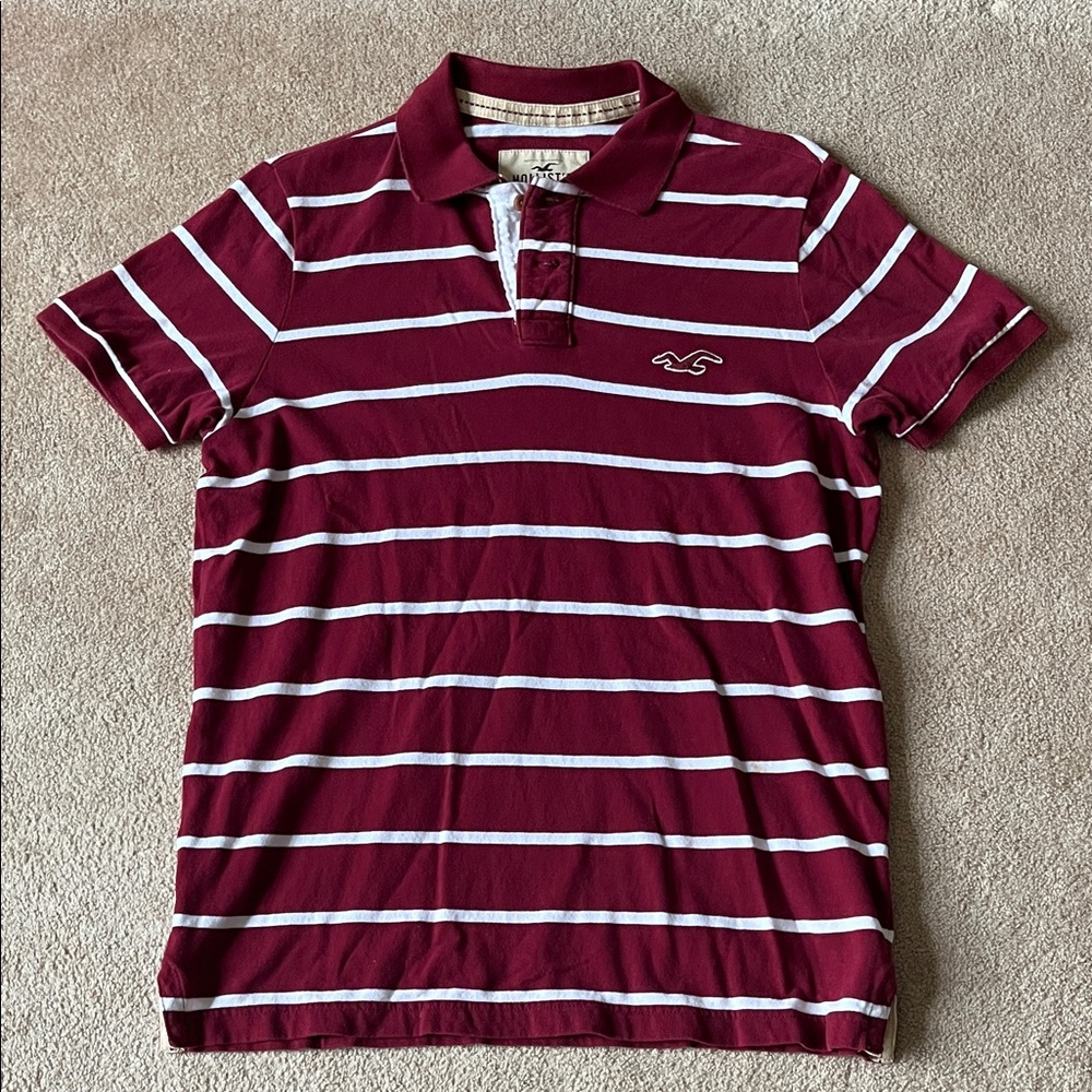 New Hollister Men's Burgundy & White Striped Polo, Super Soft Material,  Sz.XL!